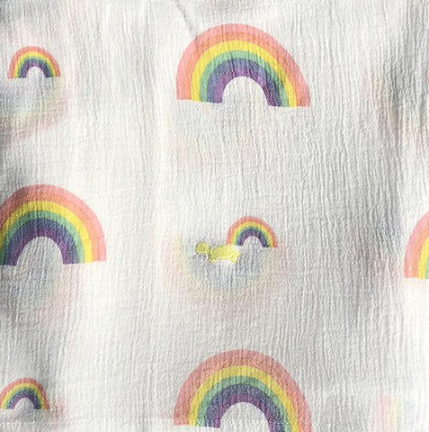 Baby Wrap - Stretch Cotton Muslin: WHITE WITH RAINBOWS